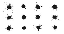 Vector Ink Splashes And Drops. Set Of Handdrawn Blobs, Blots And Spatters