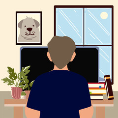 Sticker - freelance man working on laptop at room desk