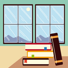 Canvas Print - work at home office books on desk window room