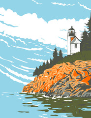 Wall Mural - Mount Desert Island in Hancock County Off the Coast of Maine Part of Acadia National Park WPA Poster Art