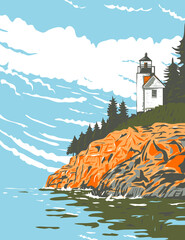 Sticker - Mount Desert Island in Hancock County Off the Coast of Maine Part of Acadia National Park WPA Poster Art