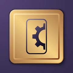 Purple Software, web development, programming concept icon isolated on purple background. Programming language and program code on screen mobile. Gold square button. Vector.