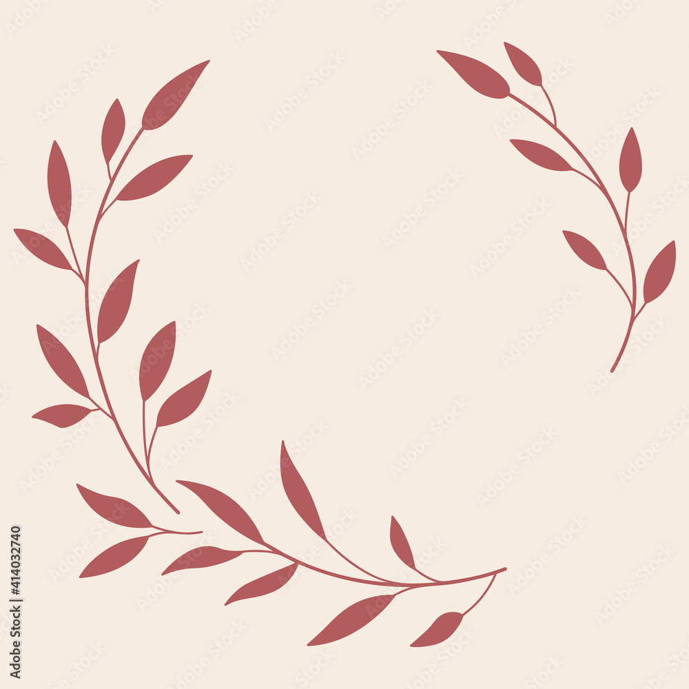 Floral Wreath branch in hand drawn style. Floral round pink and red frame of twigs, leaves and flowers. Frames for the Valentine's day, wedding decor, logo and identity template. - obrazy, fototapety, plakaty 