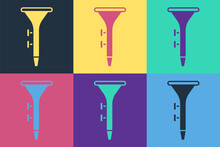 Pop Art Musical Instrument Drum And Drum Sticks Icon Isolated On Color Background. Vector.