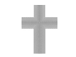 Vector religion cross with halftone dots . Church logo .