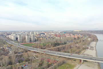 Sticker - Liberty bridge over the Danube river and buildings of Novi Sad city in Serbia