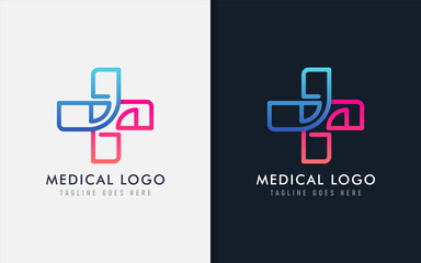 Poster - Medical Cross Symbol Logo Design Made From Colorful Geometric Lines. Vector Logo Illustration.