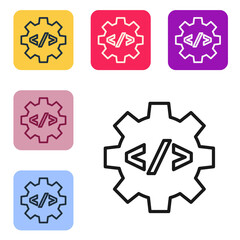 Black line Web design and front end development icon isolated on white background. Set icons in color square buttons. Vector.