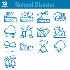 Sticker - Illustration of Natural Disaster Icon Set in Blue & White Color Flat Style.