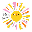 Hello sunshine lettering, cartoon vector illustration