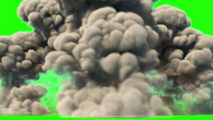 Wall Mural - massive nuclear explosion on green screen or chroma key background. 4k animation