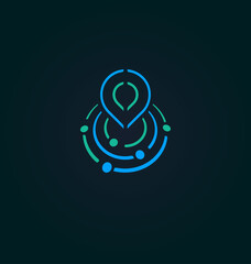 Fototapete - Search engine tech, flat style vector logo concept. Find companies, hiring, isolated icon on white background. Placemark icon for business and developing startup
