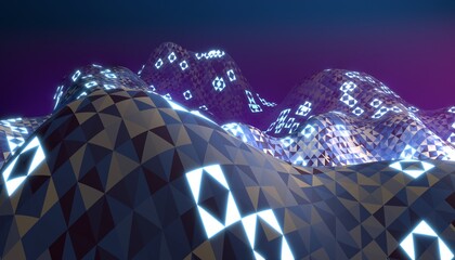Poster - colorful landscape with geometric pattern. beautiful background, 3d render/ rendering.