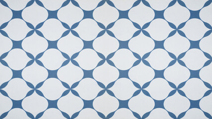 Aufkleber - Blue white traditional motif tiles wallpaper texture background  - Vintage retro concrete stone cement tile with rhombus diamond leaves pattern