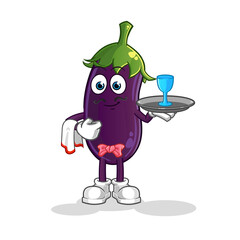Wall Mural - eggplant waiter cartoon. cartoon mascot vector