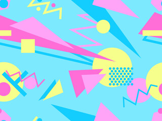 Wall Mural - Memphis seamless pattern. Geometric elements memphis in the style of 80's. Trendy retro background for printing on paper, advertising materials and fabric. Vector illustration