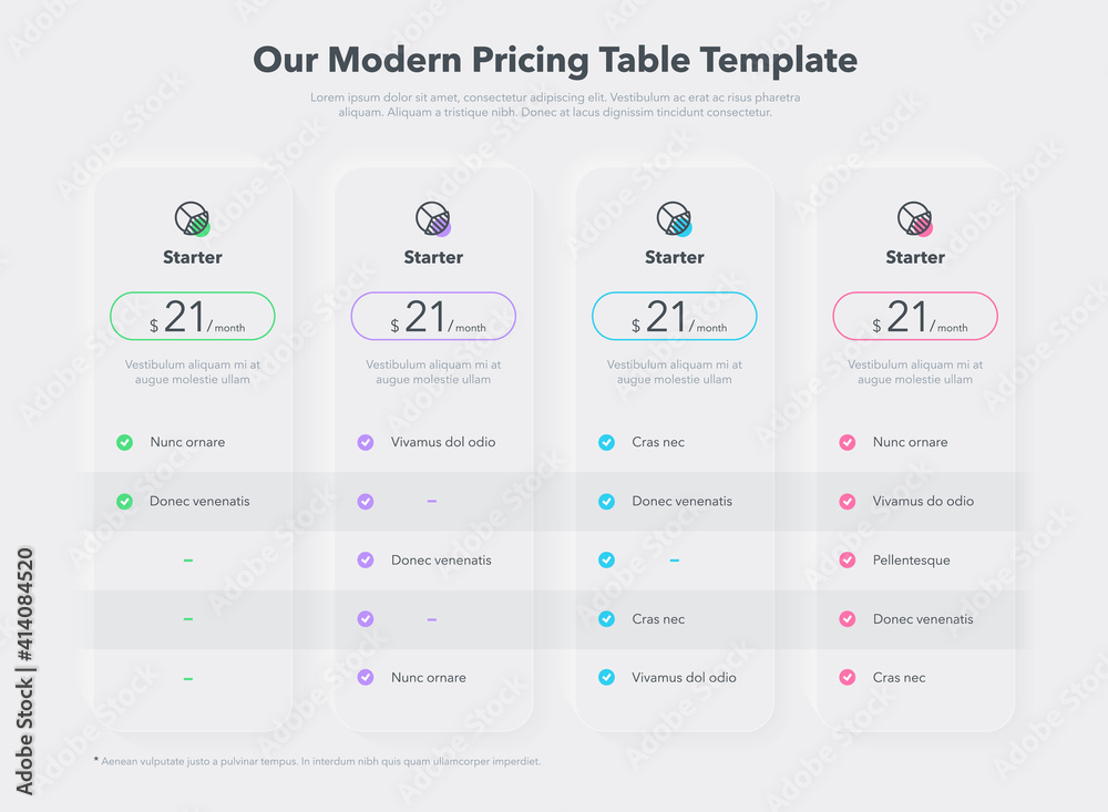 Simple Pricing Table Layout With Four Subscription Plans Infographic simple-pricing-table-layout-with-four-subscription-plans-infographic