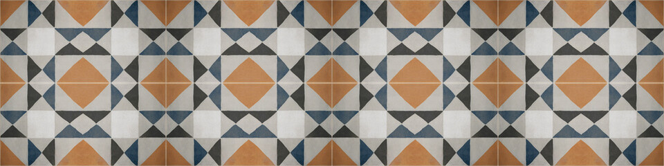orange blue gray traditional motif tiles texture background banner panorama - vintage retro cement t
