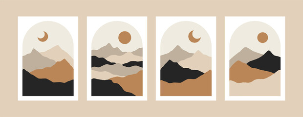 Wall Mural - abstract minimalist posters. geometric contemporary landscape wall decoration, poster, cover, mounta