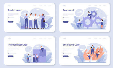 Wall Mural - Trade union web banner or landing page set. Employees care idea.