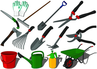 selection of garden tools vector set