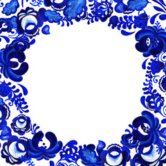 Ornate floral frame in traditional Russian style Gzhel