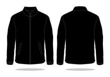 Blank Black Jacket Template Vector.Front And Back View.