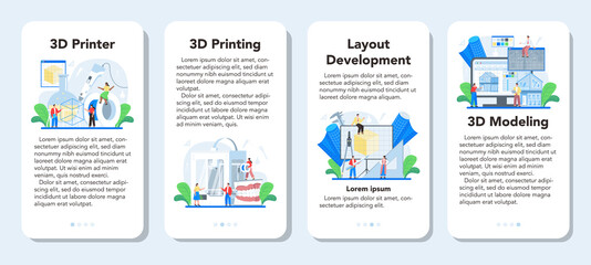 Poster - 3D modeling mobile application banner set. Digital drawing