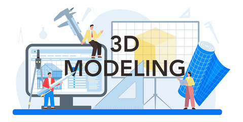 Poster - 3D modeling typographic header. Digital drawing with electronic tools