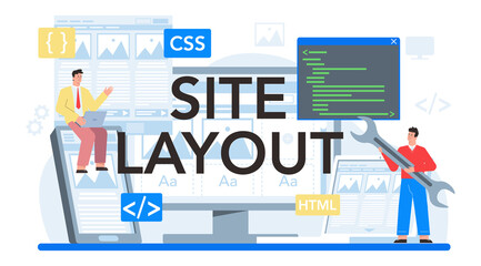 Poster - Site layout typographic header. Web development, mobile app design