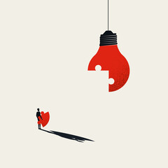 Business creativity vector concept. Finishing lightbulb with jigsaw puzzle. Symbol of inspiration, creative thinking.