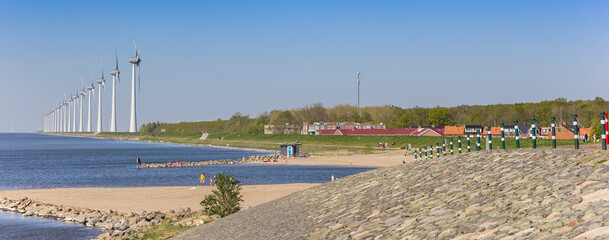 Wall Mural - Panorama of the basalt stone dike in Urk, Netherlands