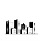 Fototapeta Do pokoju - flat balck and white silhouette illustration of city building vector, urban skyscraper graphic background