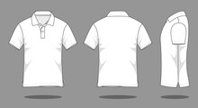 White Short Sleeve Polo Shirt Template On Gray Background.Front, Back And Side View, Vector File