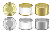 Set Of Golden And Silver Metal Tin Can Isolated On White Background Mock Up Vector