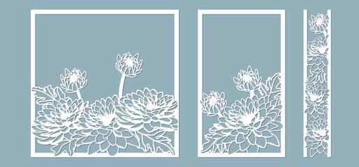 Wall Mural - chrysanthemums. set template for laser cutting and Plotter. Flowers, leaves for decoration. Vector illustration. Sticker set flowers. plotter and screen printing.