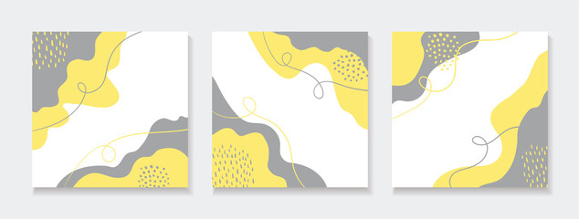 Sticker - Abstract hand drawn backgrounds for instagram, social media posts. Vector trendy minimal square templates in yellow, gray colors. Copy space for text