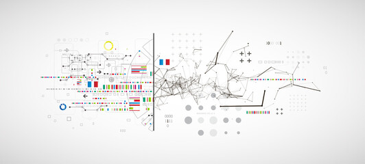 Poster - Abstract background on technological and scientific topics. Plexus effect with various techno details with a place under the text. Vector format.