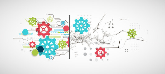 Abstract background on technological and scientific topics. Plexus effect with various techno details with a place under the text. Vector format.