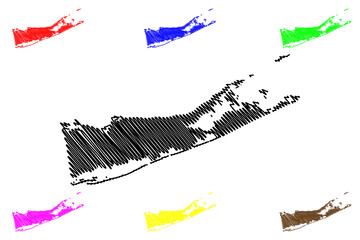 Suffolk County, New York State (U.S. county, United States of America, USA, U.S., US) map vector illustration, scribble sketch Suffolk map