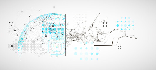 Abstract background on technological and scientific topics. Plexus effect with various techno details with a place under the text. Vector format.