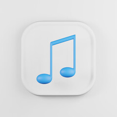 Poster - Blue musical note icon. 3d rendering white square button key, interface ui ux element.