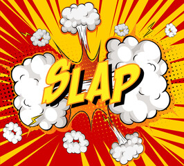 Wall Mural - Word slap on comic cloud explosion background