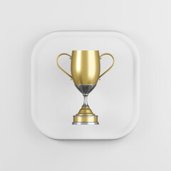 Poster - Gold trophy cup icon. 3d rendering white square button key, interface ui ux element.