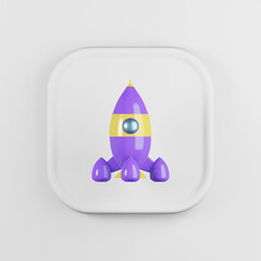 Poster - Cartoon bright rocket icon. 3d rendering white square button key, interface ui ux element.