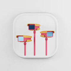 Poster - CCTV colored camera icon. 3d rendering white square button key, interface ui ux element.