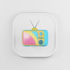 Poster - Vintage color TV icon. 3d rendering white square button key, interface ui ux element.