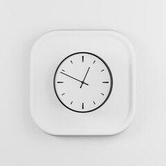 Poster - Round wall clock icon. 3d rendering white square button key, interface ui ux element.