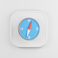Poster - Compass icon with blue dial. 3d rendering white square button key, interface ui ux element.