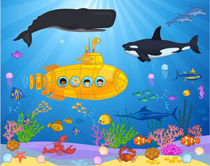 Wall Mural - Sea fish and mammal set